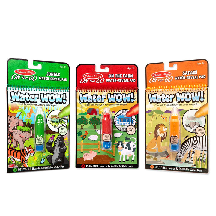 Melissa & Doug On the Go Water Wow! Reusable Color with Water Activity Pad 3-Pack, Jungle, Safari, Farm - Water Wow Water Coloring Books Bundle: Jungle, Safari, Farm