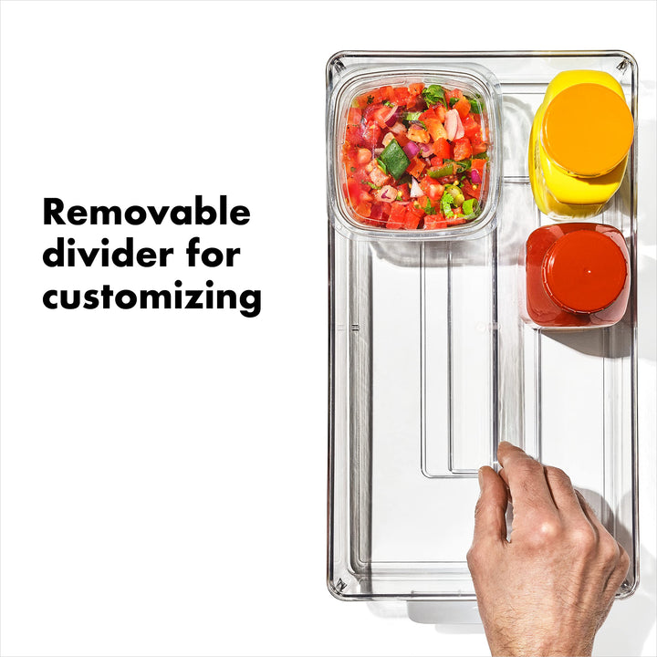 OXO Good Grips Adjustable Fridge Storage Bin - for Condiments, Juice Pouches, Snack Cups and More Adjustable Storage Bin