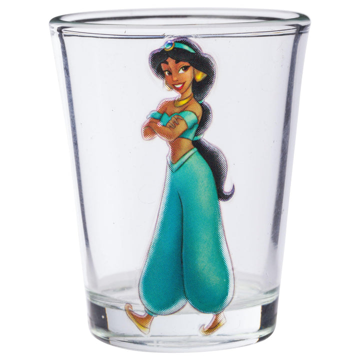 Silver Buffalo Disney Princess Vintage Sketch Mini Glasses 4 Pack Featuring Princess Cinderella, Jasmine, Snow White, and Tiana, 1.5 Ounces Princess Heritage