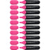 Job Highlighter, Chisel Tip, 1 + 5 mm, Black Barrel, Pink Ink, Box of 10 Highlighters (1509)