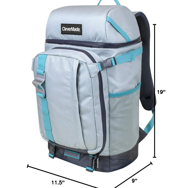 CleverMade Pacifica Backpack Coolers Insulated Leak Proof, Dusty Teal/Midnight - 24 Can Insulated Cooler Bag, Picnic and Beach Backpack Lunch Box - Cooler Backpack Made from Recycled Materials