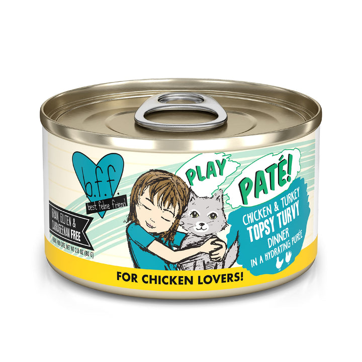 Weruva B.F.F. Play - Best Feline Friend Paté Lovers, Aw Yeah!, Chicken & Tuna Til' Then with Chicken & Tuna, 2.8oz Can (Pack of 12) 2.8 Ounce (Pack of 12)