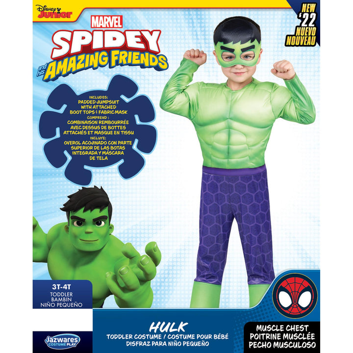 Marvel Avengers Official Toddler Halloween Costume - Premium Quality Padded Jumpsuit and Fabric Mask (3T-4T) Hulk