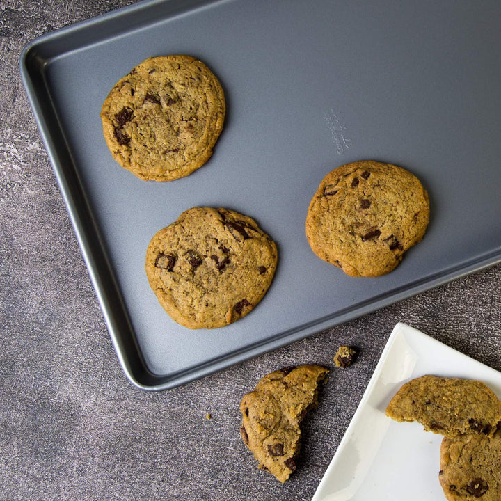 Cooking Light Heavy Duty Nonstick Bakeware Carbon Steel Baking Sheet or Cookie Sheet with Quick Release Coating, Manufactured without PFOA, Dishwasher Safe, Oven Safe, 15-Inch x 10-Inch, Gray