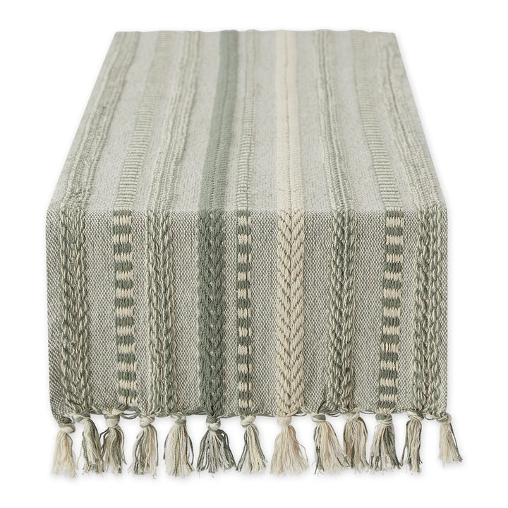 DII Farmhouse Braided Stripe Table Runner Collection, 15x108 (15x113, Fringe Included), Artichoke Green 15x108" (15x113", Fringe Included) Striped