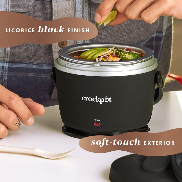 Crock-Pot Electric Lunch Box, Portable Food Warmer for Travel, Car, On-the-Go, 20-Ounce, Black Licorice | Keeps Food Warm & Spill-Free | Dishwasher-Safe | Gifts for Women, Men