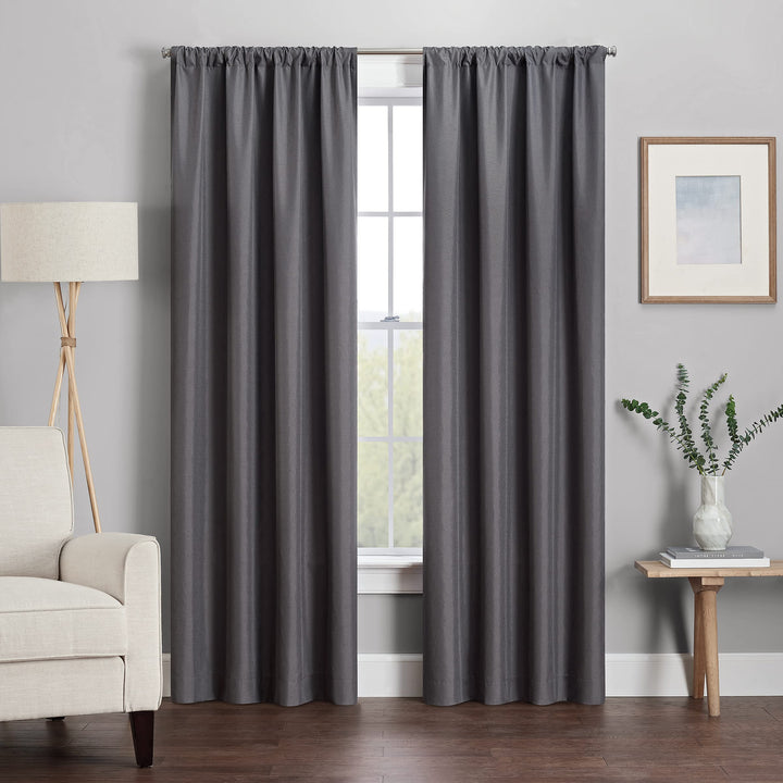 ECLIPSE Kendall Modern Blackout Thermal Rod Pocket Window Curtain for Bedroom or Living Room (1 Panel), 42 x 95, Charcoal