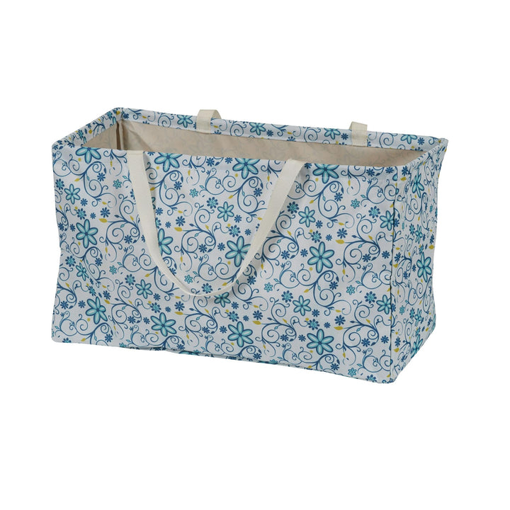 Household Essentials 2244 Krush Canvas Utility Tote | Reusable Grocery Shopping Laundry Carry Bag | White With Floral Design, 22" L X 11" W X 13" H Blue Floral Short Rectangular