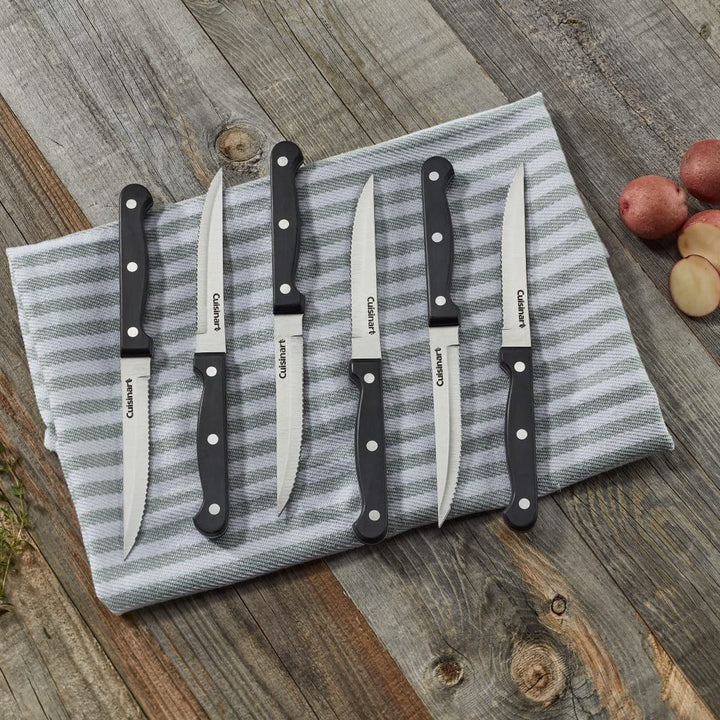 Cusinart Knife Set, 6pc Steak Knife Set with Steel Blades for Precise Cutting, Lightweight, Stainless Steel & Durable, C77TR-6PSK Black