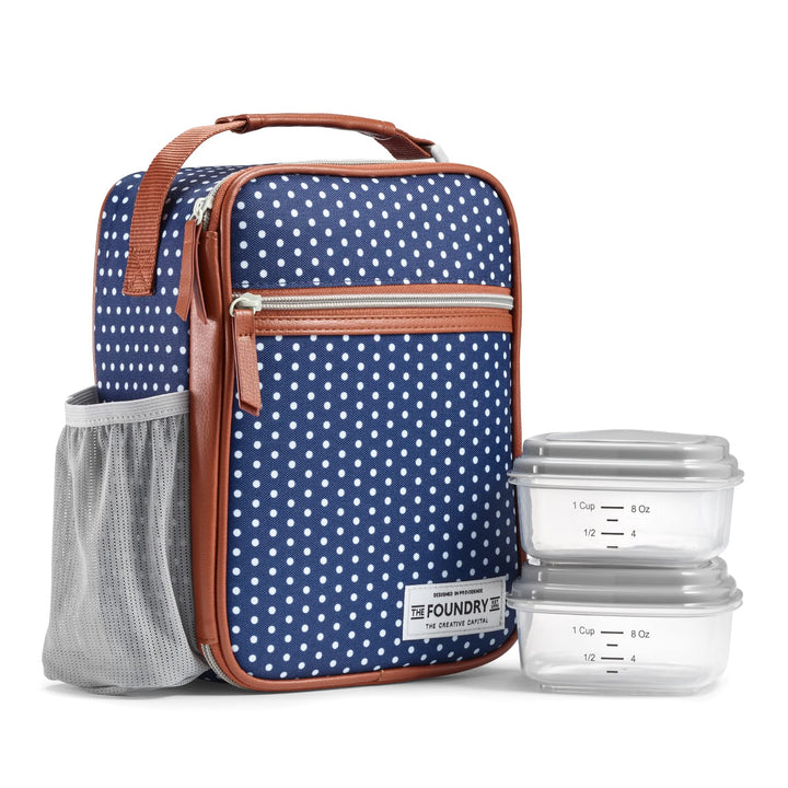 Fit & Fresh Foundry Lunch Bag for Women with Containers Included, Lunch Tote, Womens Lunch Bag, Womens Lunch Box, Loncheras Para Mujer Navy & White Dot Lunch Bag with Containers