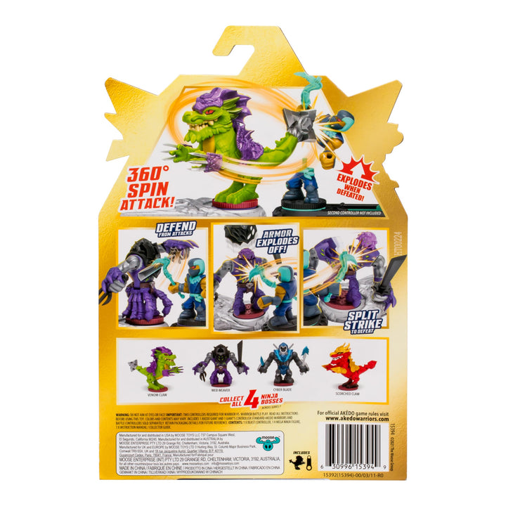 Legends of Akedo Ninja Bosses, Venom Claw, 3" Tall Battling Action Figure with 360˚ Tail Whip and Claw Attack Spin Action, Double Defense Armor That Pops Off When Struck, 4 Ninja Bosses to Collect