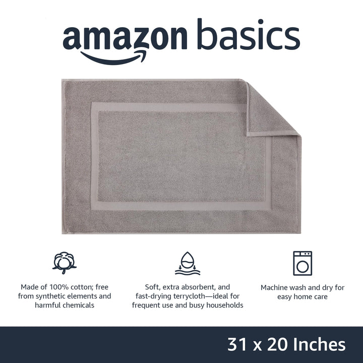 Basics Banded Bathroom Bath Rug Mat, Powder Gray, 31 inches L x 20 inches W