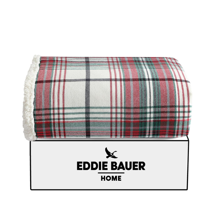 Eddie Bauer - Throw Blanket, Super Soft Reversible Cotton Flannel Sherpa Bedding, Ideal Christmas & White Elephant Gifts, Cozy Plaid Throw Blankets for Couch (Winslow Charcoal, Throw) Winslow Charcoal/Red