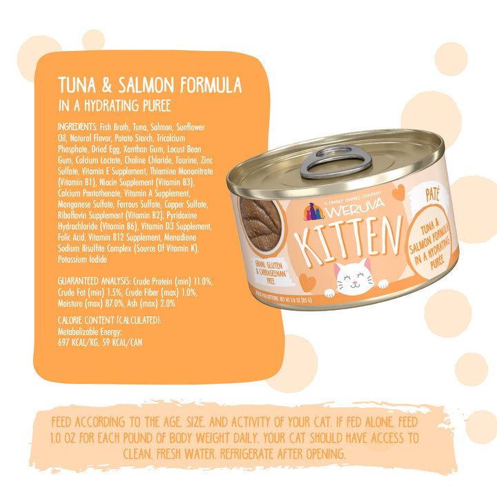 Weruva Kitten, Tuna & Salmon Formula in a Hydrating Purée 3oz Can (Pack of 12) 3 Ounce (Pack of 12)