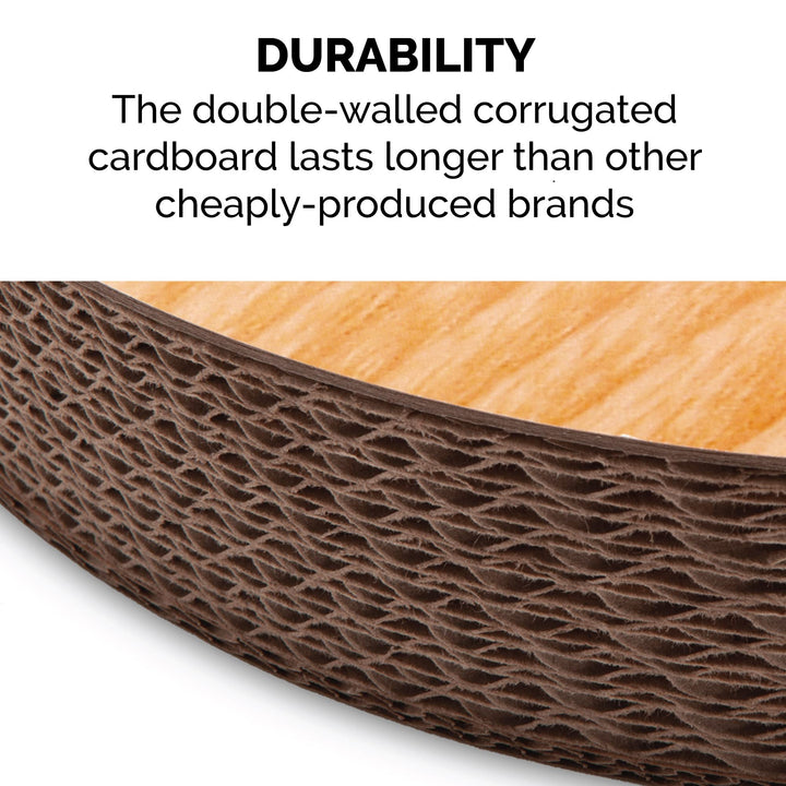 Furhaven Scratching Pad Ball Track Cat Toy w/ Catnip for Indoor Cats - Round Busy Box Scratcher - Tan, One Size