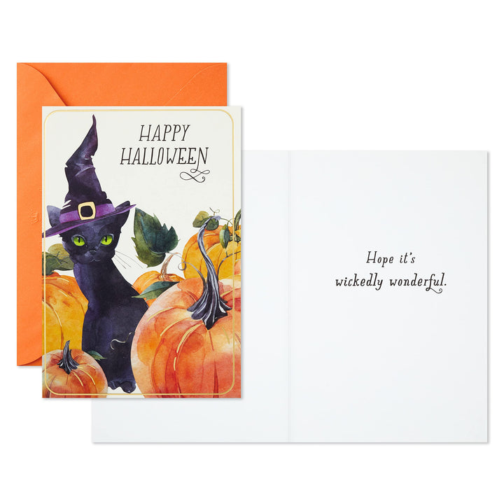 Hallmark Pack of Halloween Cards, Cat in Witch Hat (6 Cards with Envelopes)