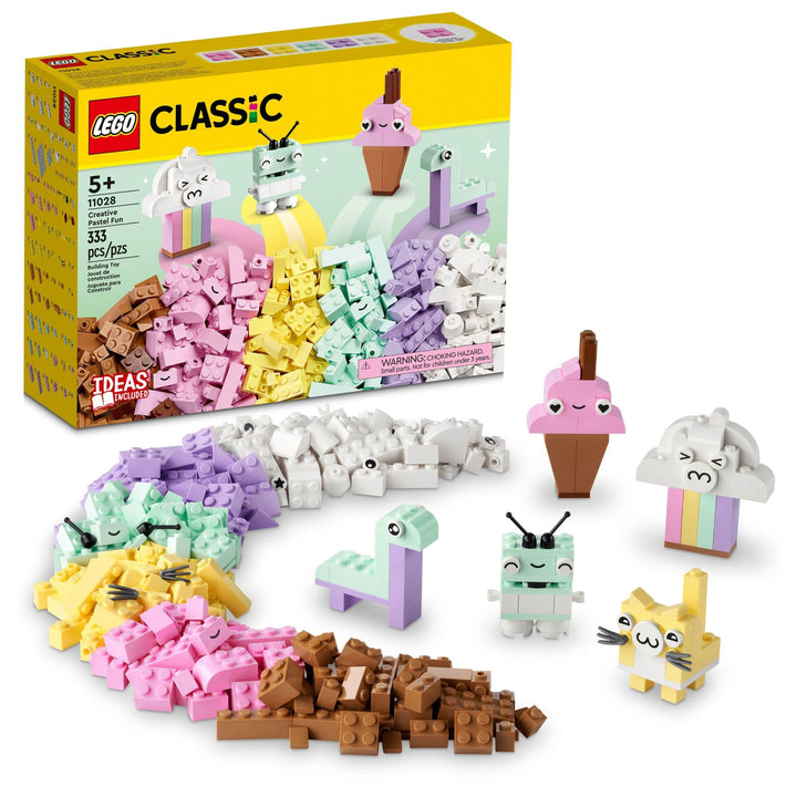 LEGO Classic Creative Pastel Fun Bricks Box 11028, Building Toys for Kids, Girls, Boys Ages 5 Plus with Models; Ice Cream, Dinosaur, Cat & More, Creative Learning Gift Pink