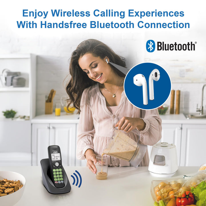 [New] VTech VG131-11 DECT 6.0 Cordless Phone - Bluetooth Connection, Blue-White Display, Big Buttons, Full Duplex, Caller ID, Easy Wall Mount, 1000ft Range (Black) CID + BT Black