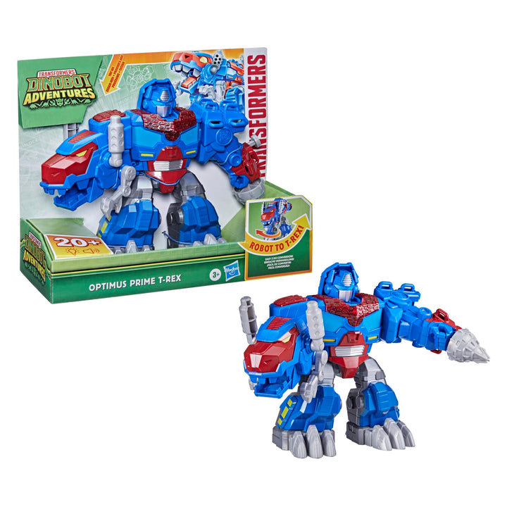 Transformers Dinobot Adventures Optimus Prime T-Rex Converting Toy with Lights and Sounds, 9+ Inch Action Figure, Ages 3 and Up