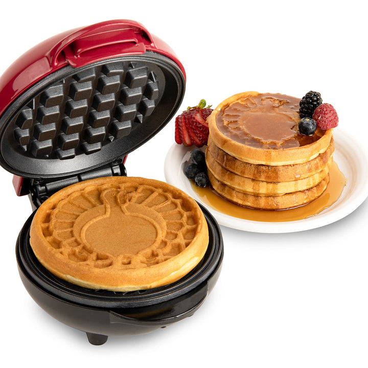 Nostalgia MyMini Personal Electric Heart Turkey Waffle Maker, 5-Inch Cooking Surface, Waffle Iron for Hash Browns, French Toast, Grilled Cheese, Quesadilla, Brownies, Cookies, Red