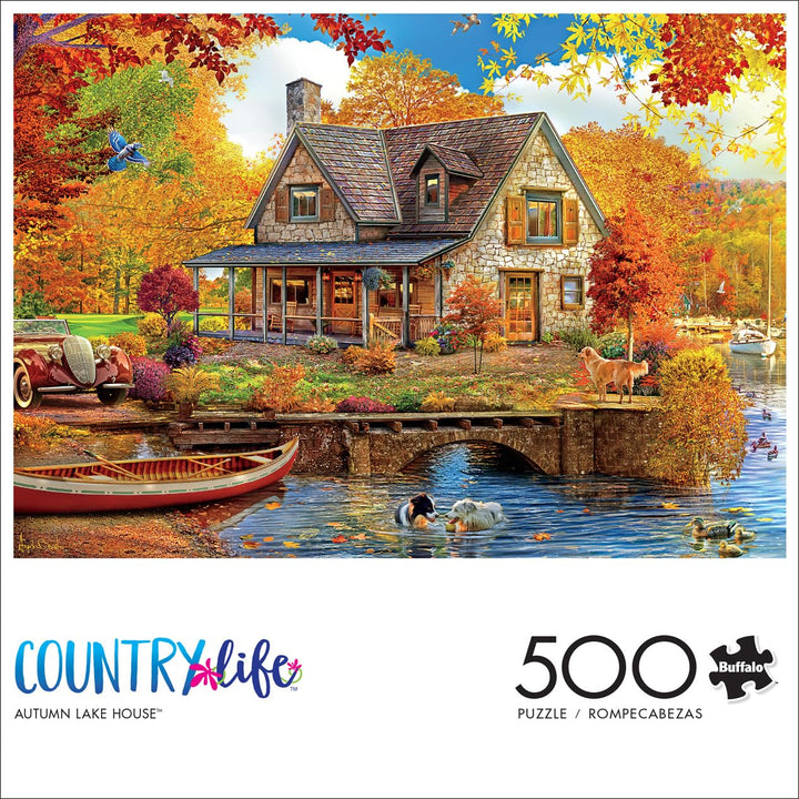 Buffalo Games - Angelo Bonito - Autumn Lake House - 500 Piece Jigsaw Puzzle for Adults Challenging Puzzle Perfect for Game Nights - Finished Puzzle Size is 21.25 x 15.00