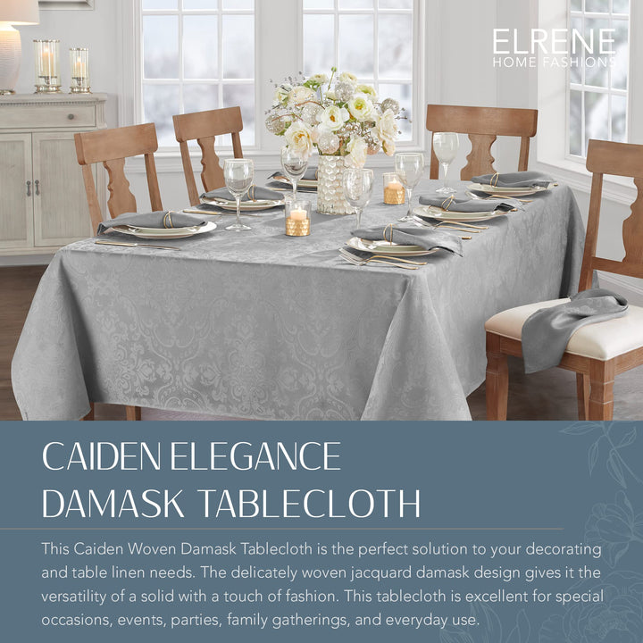 Elrene Home Fashions Caiden Elegance Damask Fabric Tablecloth, 60" x 120" Oblong/Rectangle, Silver Tablecloth (1)