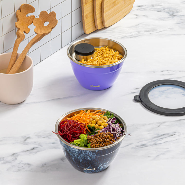 S'well Stainless Steel Salad Bowl Kit 64oz, Hillside Lavender, Comes with 2oz Mini Canister and Removable Tray for Organization, Leakproof, Easy to Clean, Dishwasher Safe 64 oz