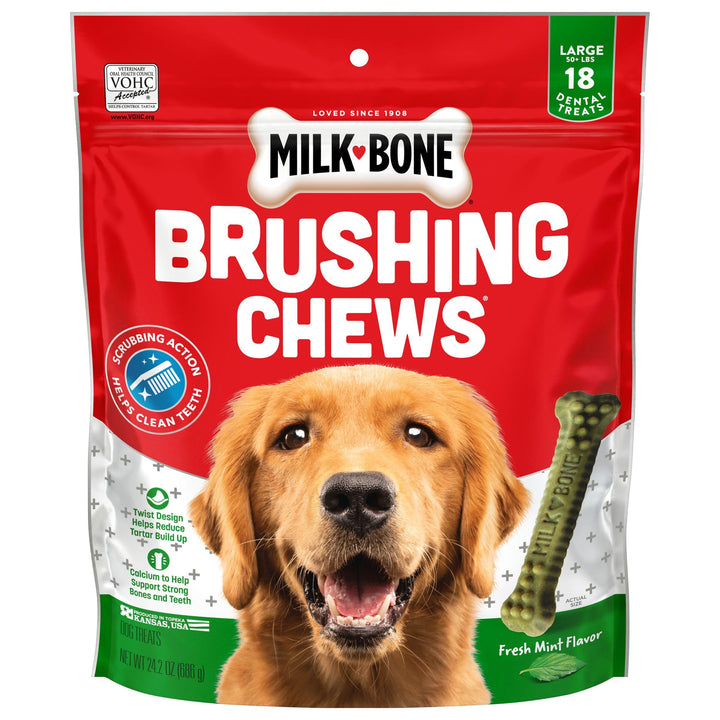 Milk-Bone Fresh Breath Brushing Chews, 18 Large Daily Dental Dog Treats