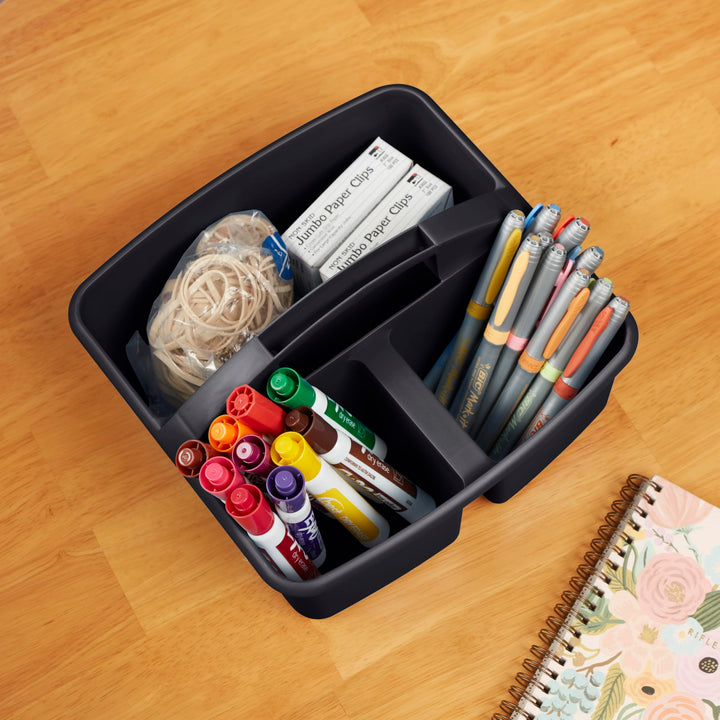 ECR4Kids 3-Compartment Storage Caddy, Supply Organizer, Black, 6-Pack