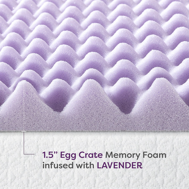 Best Price Mattress 3 Inch Egg Crate Memory Foam Mattress Topper with Soothing Lavender Infusion, CertiPUR-US Certified, Short Queen