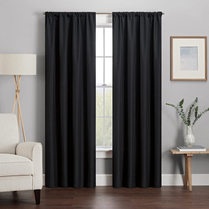 ECLIPSE Kendall Modern Blackout Thermal Rod Pocket Window Curtain for Bedroom or Living Room (1 Panel), 42 x 95, Black