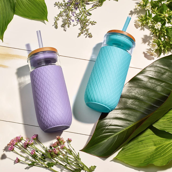 Ello Devon Glass Tumbler with Silicone Sleeve Lilac