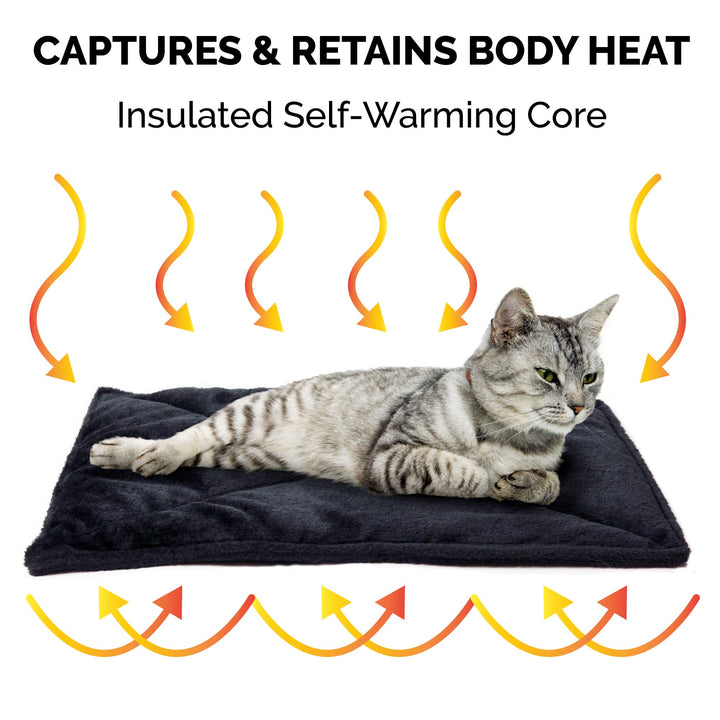 Furhaven ThermaNAP Self-Warming Cat Bed for Indoor Cats & Small Dogs, Washable & Reflects Body Heat - Quilted Faux Fur Reflective Bed Mat - Black, Small