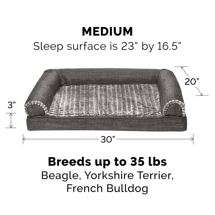 Furhaven Replacement Dog Bed Cover Luxe Faux Fur & Performance Linen Sofa-Style, Machine Washable - Charcoal, Medium