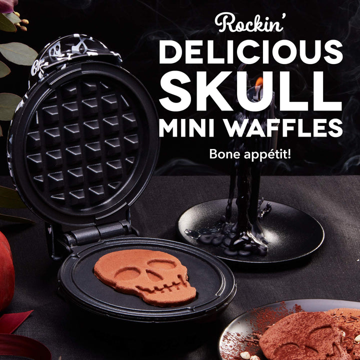 DASH Mini Waffle Maker Machine for Individuals, Paninis, Hash Browns, & Other On the Go Breakfast, Lunch, or Snacks, with Easy to Clean, Non-Stick Sides, Black Skull 4 Inch