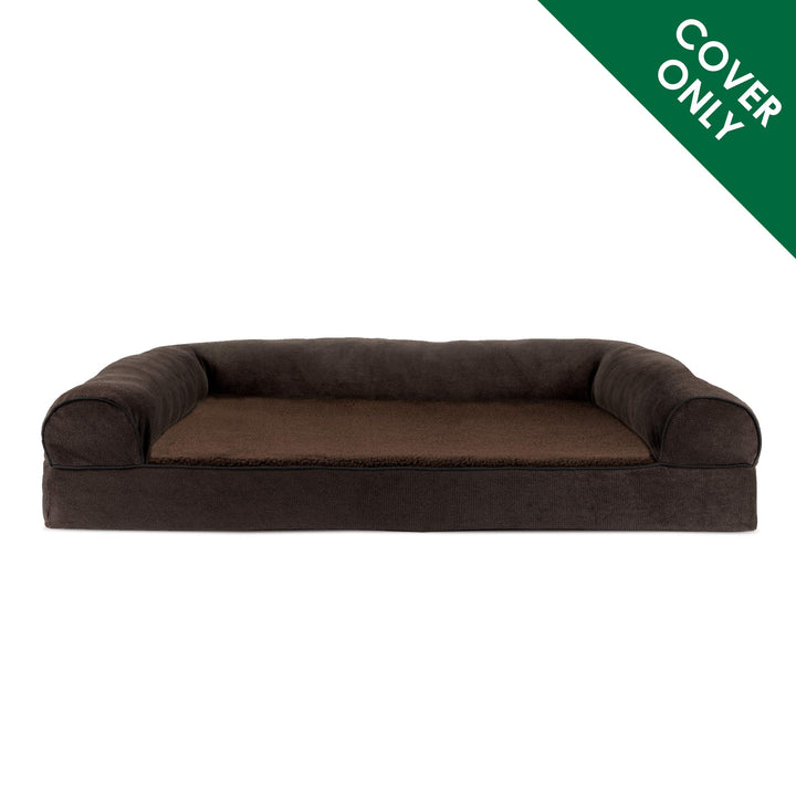 Furhaven Replacement Dog Bed Cover Sherpa & Chenille Sofa-Style, Machine Washable - Coffee, Large Cover Only 36.0"L x 27.0"W x 0.3"Th (Sherpa & Chenille) Coffee