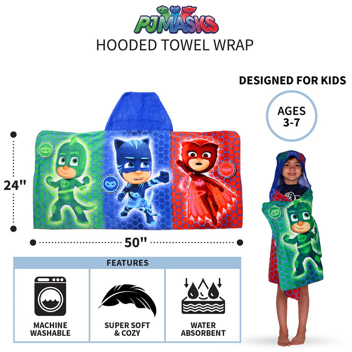 PJ Masks Bath/Pool/Beach Soft Cotton Terry Hooded Towel Wrap, 24" x 50", By Franco Kids Pj Masks 24 in x 50 in