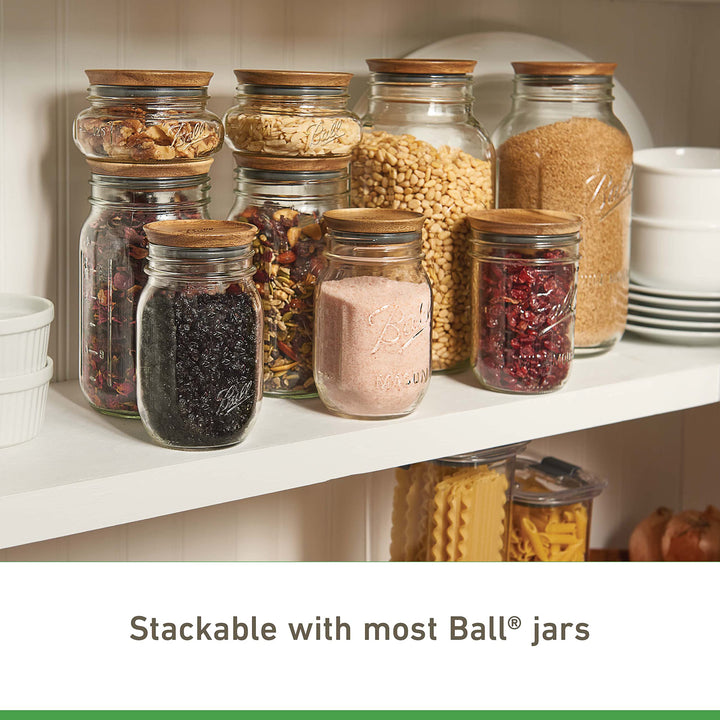 Ball Jar Wooden Storage Lids, 5-Pack, wide, Brown Acacia Wood (Pack of 5)