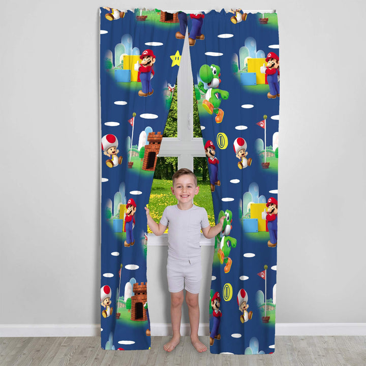 Franco Kids Room Window Curtains Drapes Set, 82 in x 84 in, Super Mario