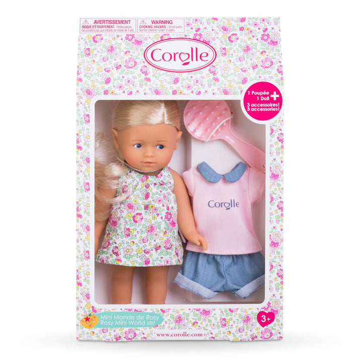 Corolle Mini Corolline Rosy 8" Doll Gift Set with Hair Brush and Extra Outfit, for Kids Ages 3 Years and up