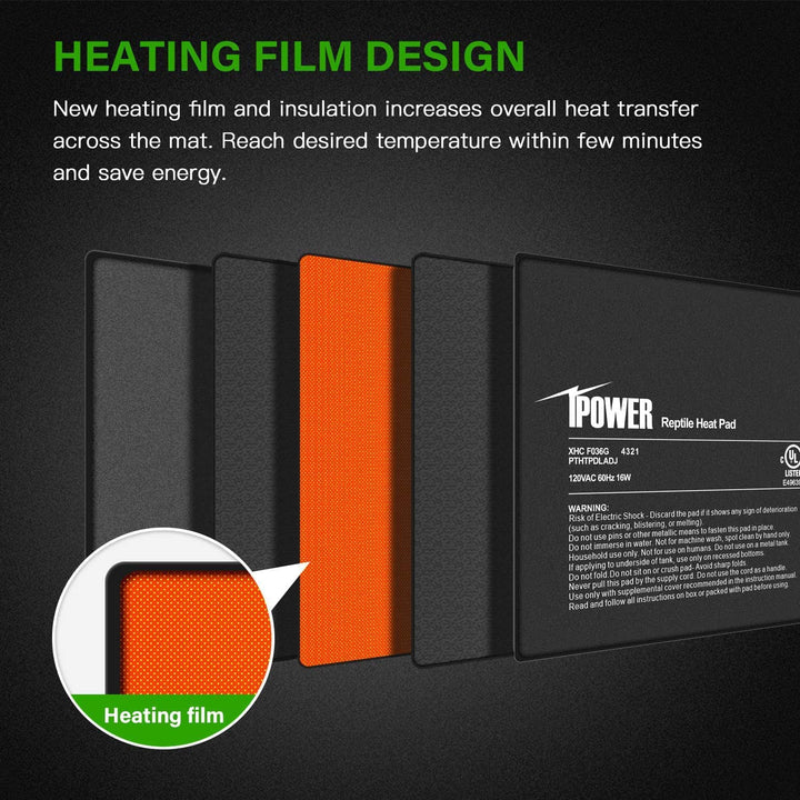 iPower 8 by 12-Inch 16 Watts Reptile Heating Mat with Temperature Controller Under Tank Warmer Terrarium Heat Pad for Reptiles and Amphibians, Black 8" x 12" Black/Heat Pad With Adjust Knob