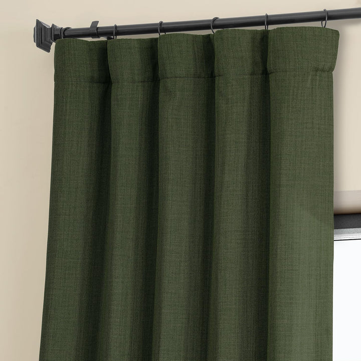 HPD Half Price Drapes Faux Linen Room Darkening Curtains - 96 Inches Long Luxury Linen Curtains for Bedroom & Living Room (1 Panel), 50W X 96L, Tuscany Green