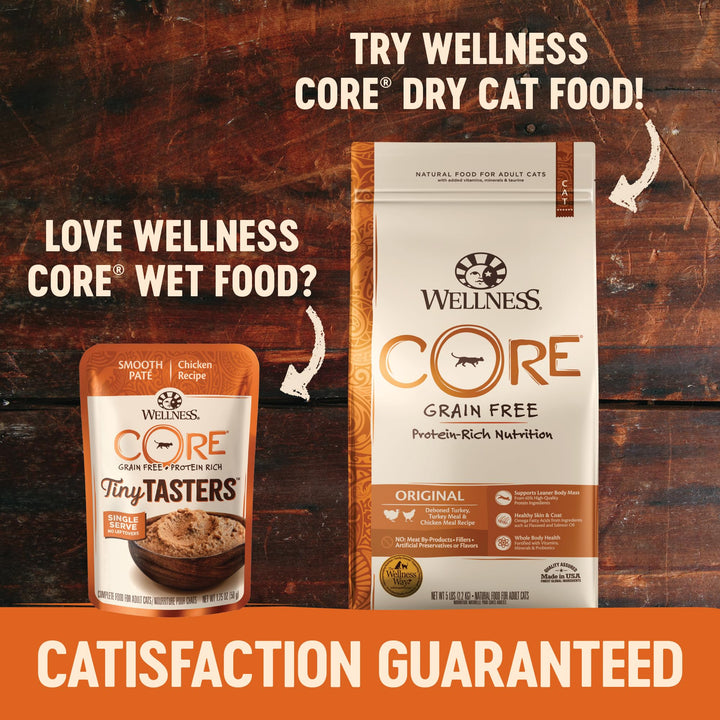 Wellness CORE Tiny Tasters Wet Cat Food, Complete & Balanced Natural Pet Food, Made with Real Meat, 1.75-Ounce Pouch, 12 Pack (Adult Cat, Chicken Pate) 1.31 Pound (Pack of 1)