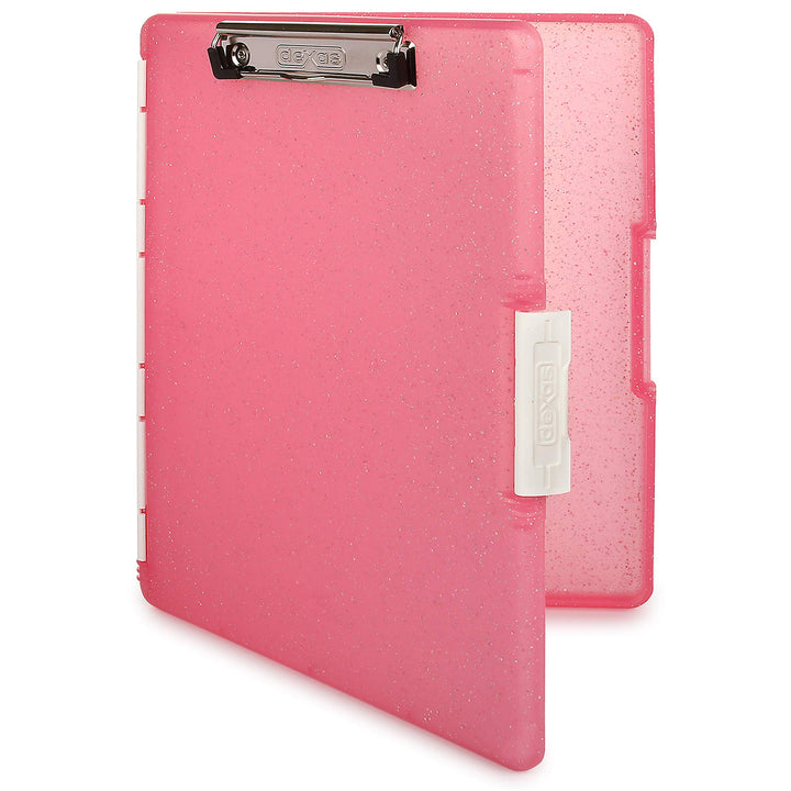 Dexas Slimcase 2 Storage Clipboard with Side Opening 12.5 x 9.5 Pink Glitter White Binding. Organize in Style for Home, School, Work or Trades! Ideal for Teachers, Nurses, Students, Homeschooling