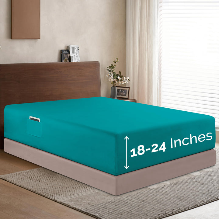 Elegant Comfort 1500 Premium Hotel Quality 18-24 Inches Deep - Extra Deep Pocket Single Fitted Sheet for High Mattress, Luxury and Softest, Smart Pocket - Wrinkle Free, California King, Marine Teal Cal King - EXTRA DEEP Pocket