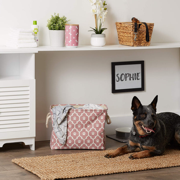 Bone Dry 6192 Pet Storage Collection Lattice Paw Print, Medium Rectangle, Rose