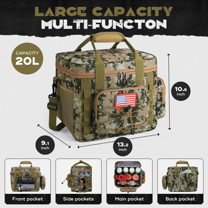 Maelstrom Large Tactical Lunch Box for Men,Insulated Lunch Bag, Leakproof Soft Cooler Bags with Detachable MOLLE Bag,Durable Lunch Tote for Adult Women Work,Picnic,30 Cans/20 L, Camouflage 20L