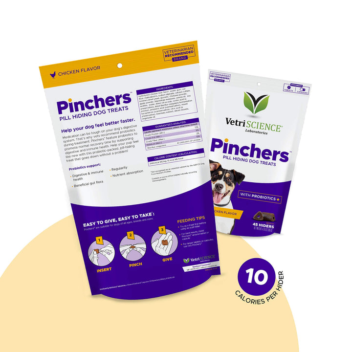 VETRISCIENCE Pinchers Pill Hiding Dog Treats with Probiotics - Wrap Pills, Capsules and Tablets - Makes Giving Medication Easy 45 Count (Pack of 2) Chicken