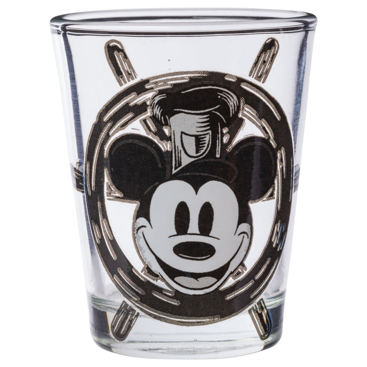 Silver Buffalo Disney 100 Classic 1928 Steamboat Mickey Vintage Sketch Mini Glasses 4 Pack, 1.5 Ounces