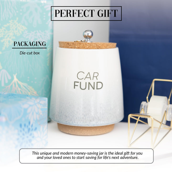 Pavilion - Car Fund 6.5-inch Unique Ceramic Piggy Bank Savings Bank Money Jar with Cork Base and Cork Lid, Ombre Gray 78607